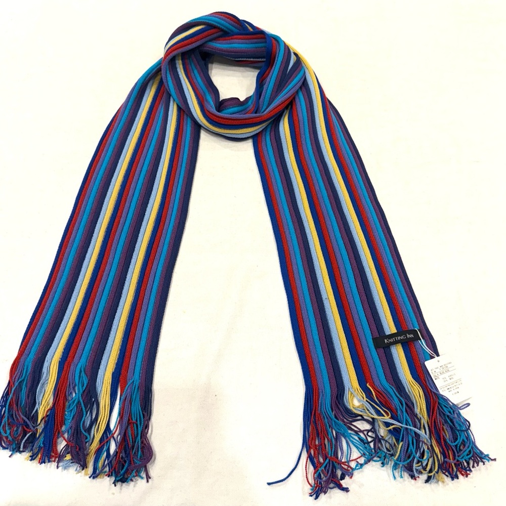 Knitted Inn Accessory Stripped Pattern Scarf Color Blue/Azul 70x 6 in